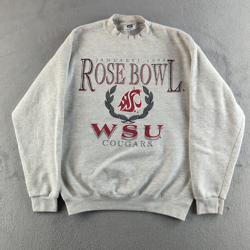 Vintage 90s WSU Cougars Sweatshirt Mens‎ M Gray NCAA Football Rose Bowl 1998 Lee